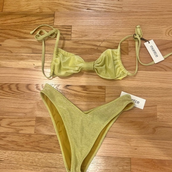 Montce swim suit top- size small bottom- bottom shimmer green - Picture 1 of 2